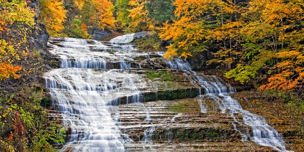 Buttermilk Falls State Park photo to go with the article 5 best parks for fall color in the finger lakes for the gould hotel
