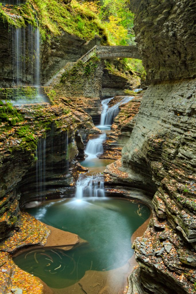 Watkins Glen State Park in the Finger Lakes region of New York state in the fall from the article 5 best parks for fall color in the finger lakes region from fine art photographer Byron ONeal